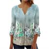 Spring and Summer Women's Blouse Fashion New Women's Floral Print V-neck Short-sleeved Pleated Buttons T-shirt
