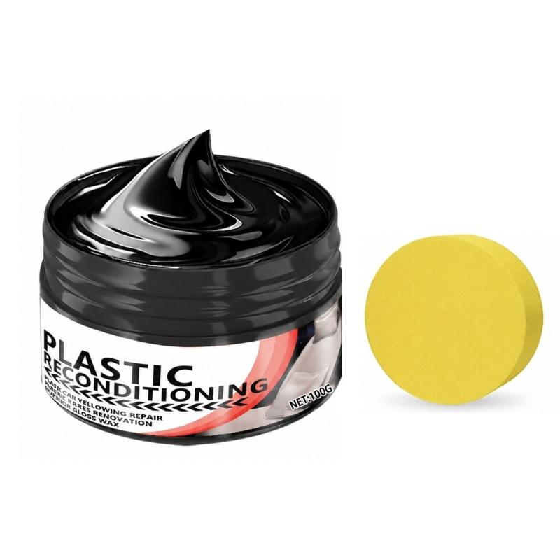 Bil Plastik Conditioner til Interiør og Eksteriør Lister, Tyk Pasta med Svamp til Matte Instrumentbrætter og Kofangere