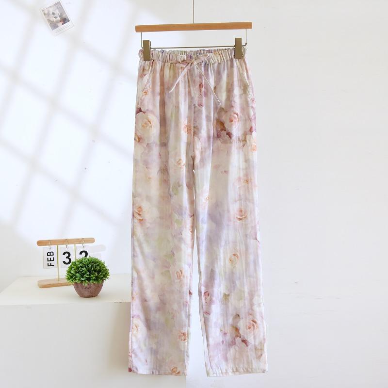 2026 New Spring and Autumn Women's Sleeper Pants 100% Cotton Gauze Loose Cute Pants Large Cartoon Home Pants Bottoms
