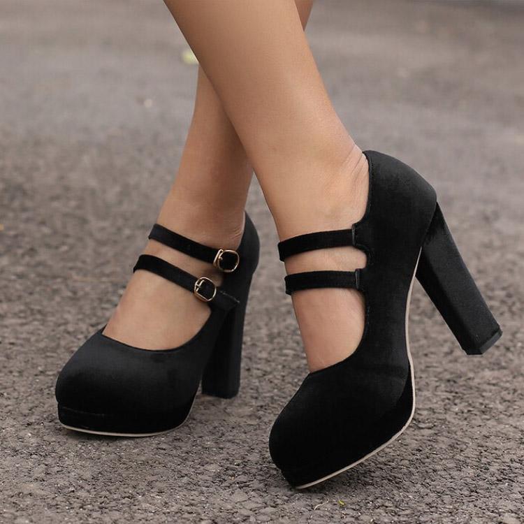 Q/Women's High Heel Single Shoes Elegant Suede Solid Color Waterproof Platform Thick Heel Large Low Top Shoes