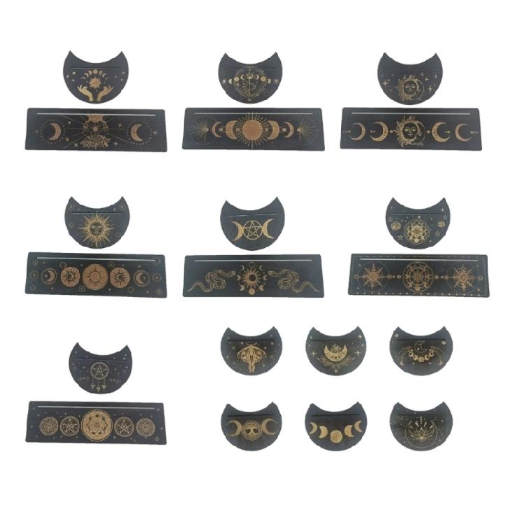 Portable Wooden Tarot Card Stand Rectangular Moon Shaped Tarot Base Display Tray