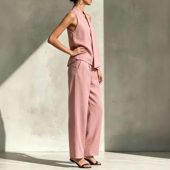 Women's Two Piece Set, Sleeveless V Neck Vest Top And Wide Leg Pants Matching Sets, Casual Business Office Work Outfits