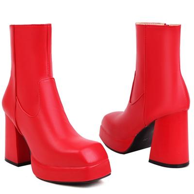 Moda 2024 Nowe Damskie Botki na Platformie Białe Czarne Wysokie Obcasy Krótkie Botki Damskie Jesień Zima Buty na Imprezę Panie Duży Rozmiar 45