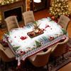 Warm Christmas Tablecloth, Santa Reindeer Snowflake Print, Waterproof, Round And Rectangular Table Cloth
