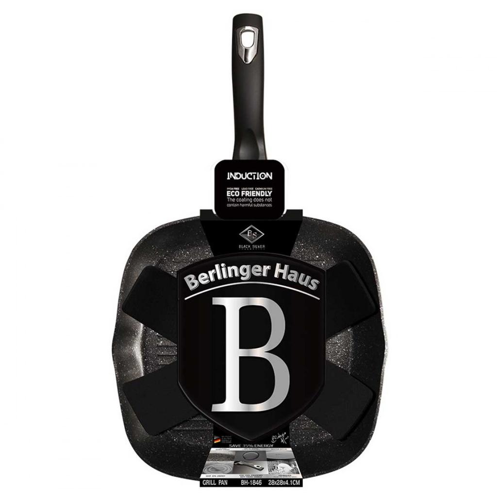 GRANITE GRILL PAN 28 Cm BERLINGER HAUS BH-1846 BLACK SILVER