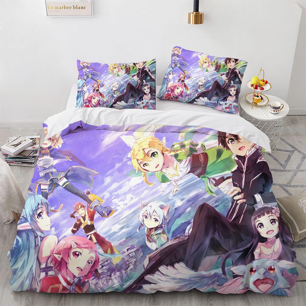 Sword Art Online Bedding Set Anime Duvet Covers King Queen Double Twin Size Adults Kids Bed Linens Single Double Size Decor Home