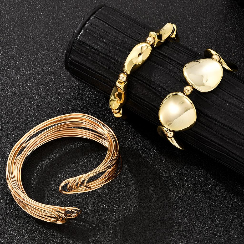 New 3Pcs Geometric Exaggerated Cuff Wide Bangles For Women Vintage CCB Punk Gold Color Chunky Open Bracelet Set Hip Hop Jewelry