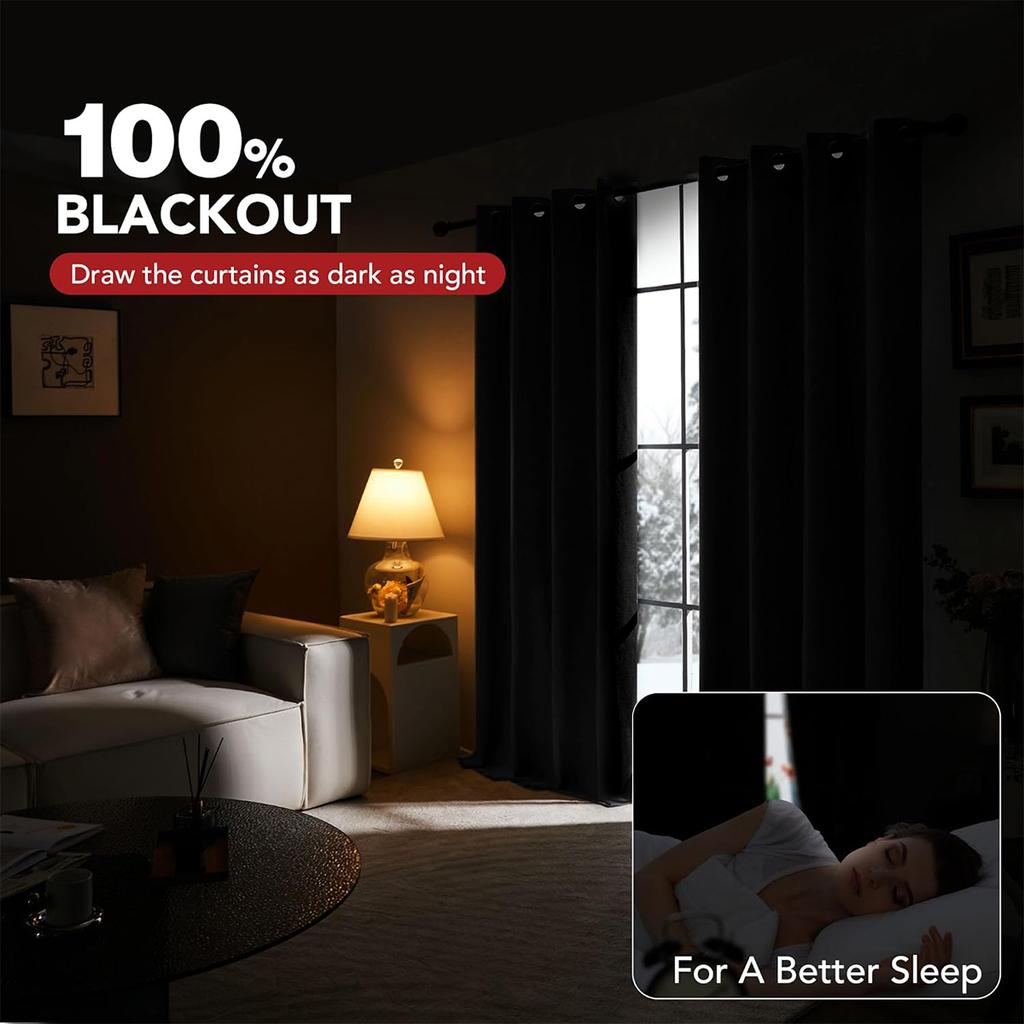 1panel Solid Colour 100% Blackout Winter Curtain, Warm Curtains for Living Room, Bedroom, Add Cotton Curtains Grommet Top