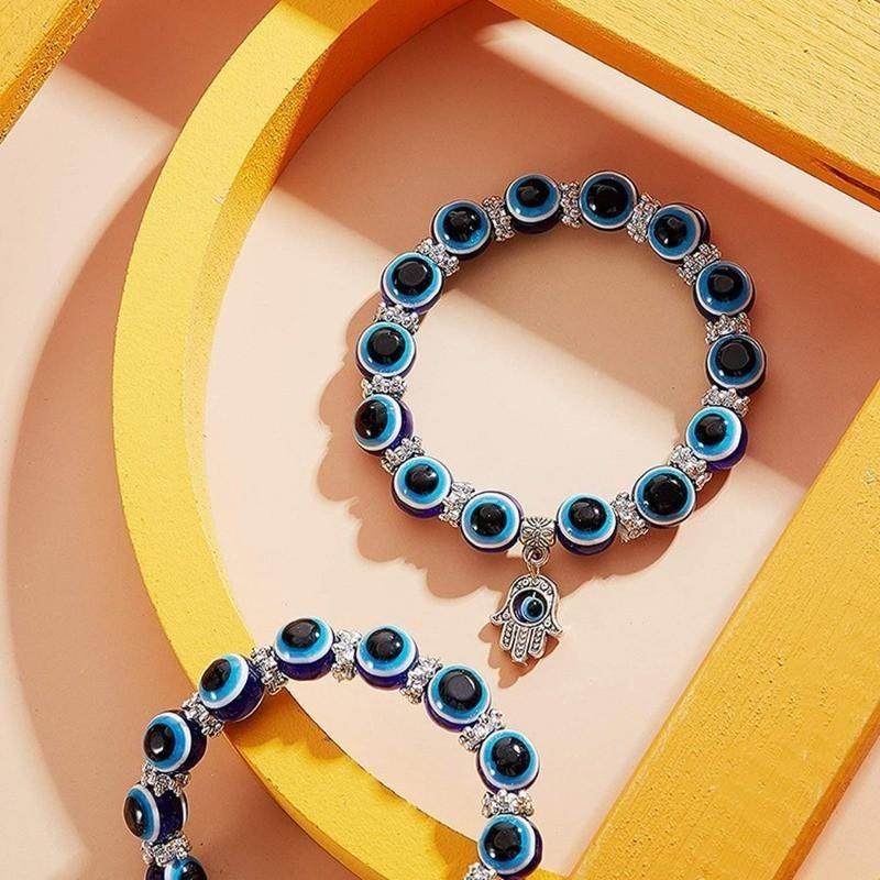 Blue Charm Bracelet Elastic Couple Lucky Vintage Blue Eye Bracelet Evil Eye Bracelet Gift