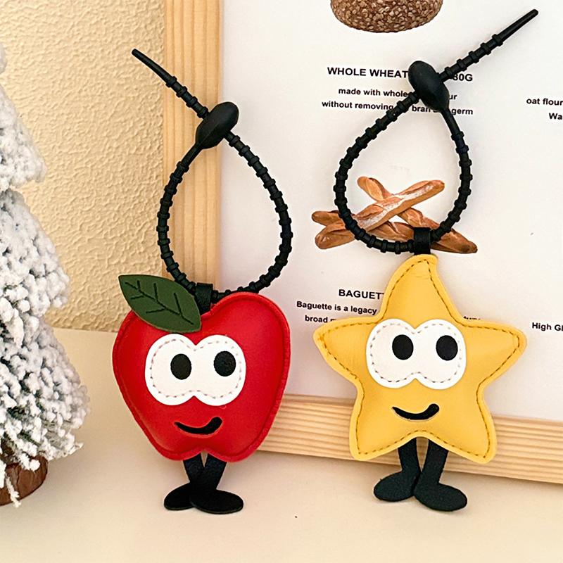 Cute Cartoon Christmas Tree Star Keychain Creative Pu Leather Keyring Backpack Pendant Key Hanging Decoration Xmas Gifts