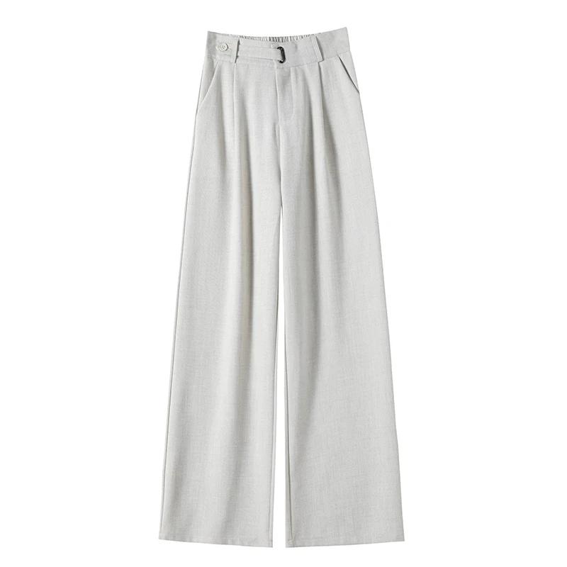 Spring Summer Elegant Button Women's Wide Leg Pants High Waist Solid Casual Loose Straight Trousers for Womens