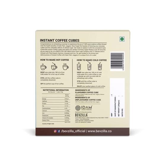 Bevzilla 30 Creamy Vanilla Flavor Instant Coffee Cubes | Made with Date Palm Jaggery & Arabica Beans | No Refined Sugar | No Preservatives