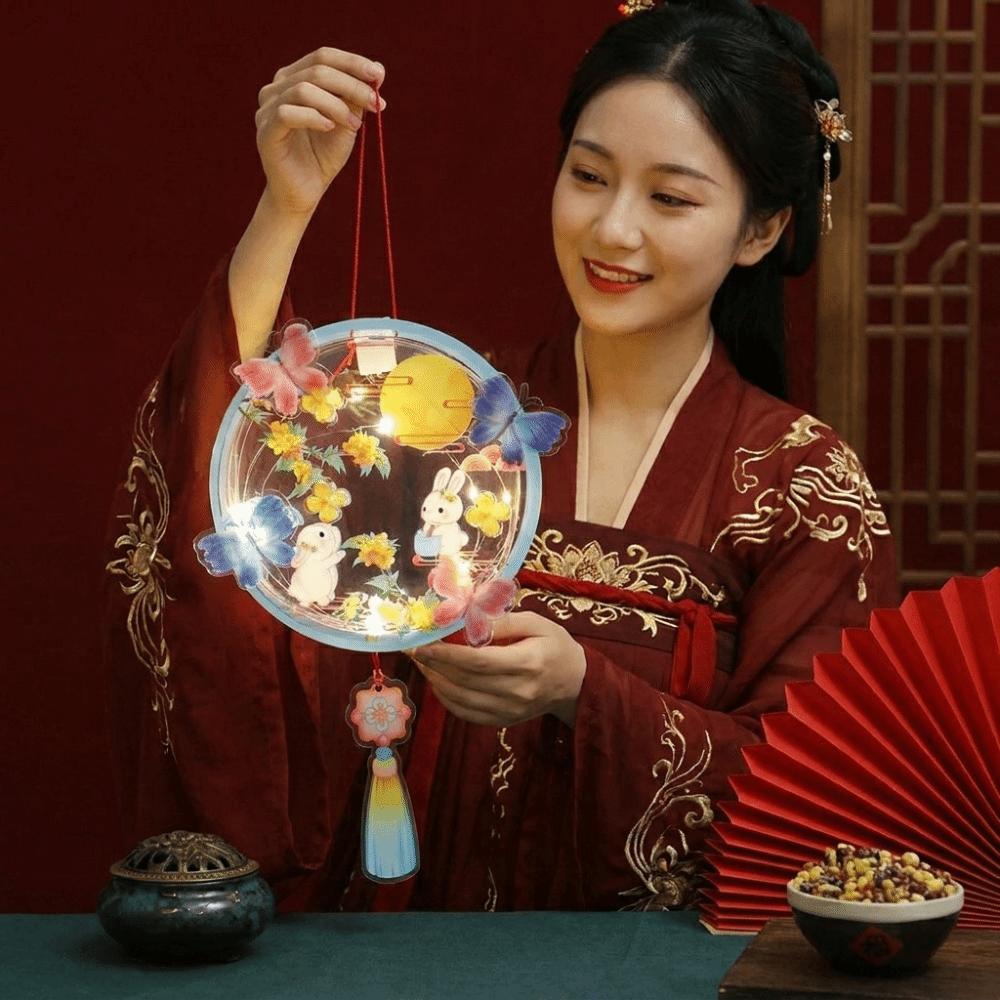 LED Glowing Mid-Autumn Festival Lantern DIY Craft Kit Cartoon Rabbit Lamp  Party Decoration
