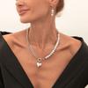 Sweet And Cool Style Imitation Pearl Beaded Necklace, Design Sense Metal Love Pendant Fringed Necklace Women