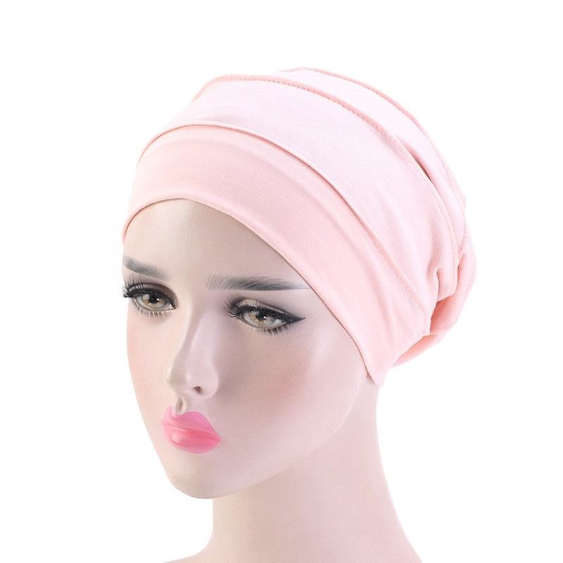 Women Stretch Beanie Chemo Cotton Hair Turban Hat Double-layer Soft Satin Lining Crinkled Hijab Inner Hijab Caps