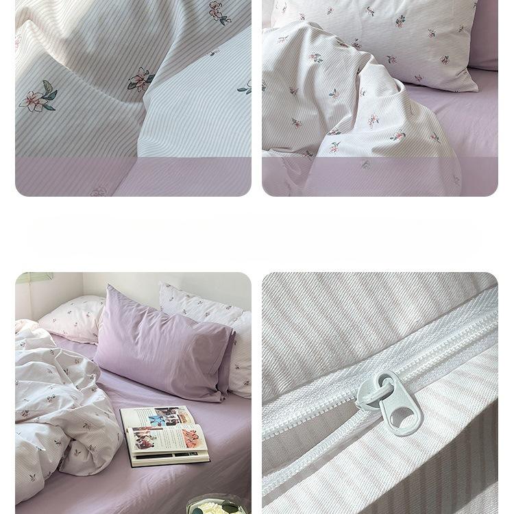 Sada povlečení z čisté bavlny, čtyřdílná sada z čisté bavlny, prostěradlo z čisté bavlny, povlak na přikrývku, sada tří dílů