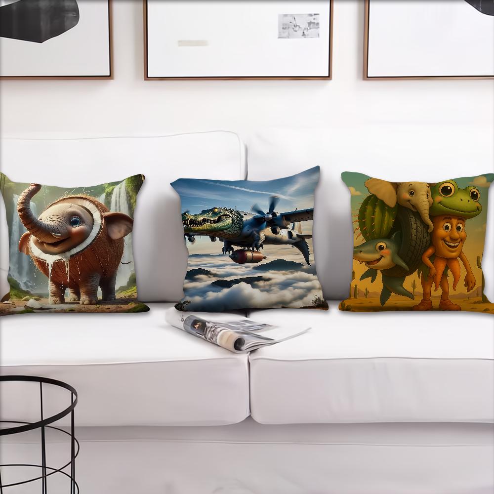 Italian B-Brainrot Animals Meme Cushion Cover For Pillow Printing Sofa Decoration Home Car Room Coffee Office Nordic Simplicity