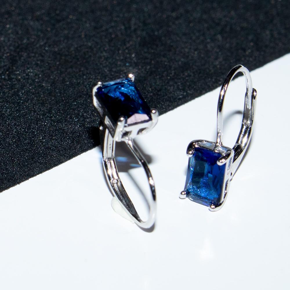 2025 Trend Color Zircon Earring Rectangle Blue Zirconia Custom 925 Sterling Silver Drop Earrings Fashion Jewelry
