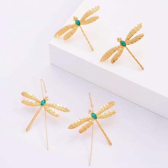 Dragonfly Ear Stud Animal-Inspired Jewelry with Red Green Faux Gem Accents Vintage Style Earrings Unique Gift for Women