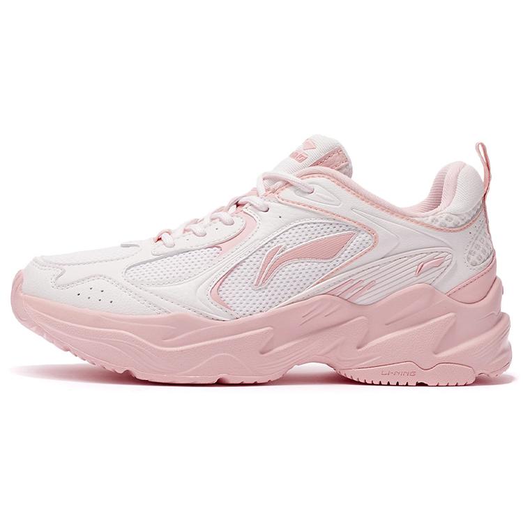 New LiNing Shock Absorbers Slip Resistant Abrasion Resistant Breathable Low top Casual Running Shoes Women's White Pink ARLS008-1