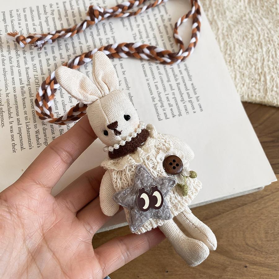 Fabric Color Rope Kitten Rabbit Pendant Necklace Cartoon Cute Versatile Sweater Chain Light Luxury Niche Design Necklace