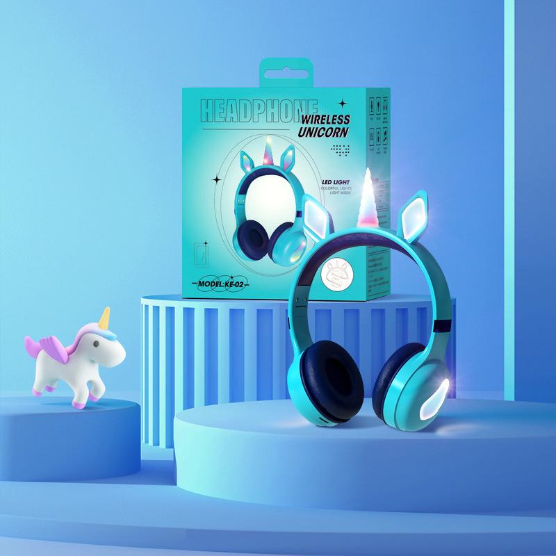 

Unicorn Cat Ear Bluetooth Headphones KE-02: Over-Ear with Breathing Light, Voice Call, and Long Battery Life. синій