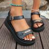 Fashion 2025 Fashion Buckle Strap Women's Sandals Summer Metal Decoration New Casual Plus Size Comfortable Open Toe Platform Sandals