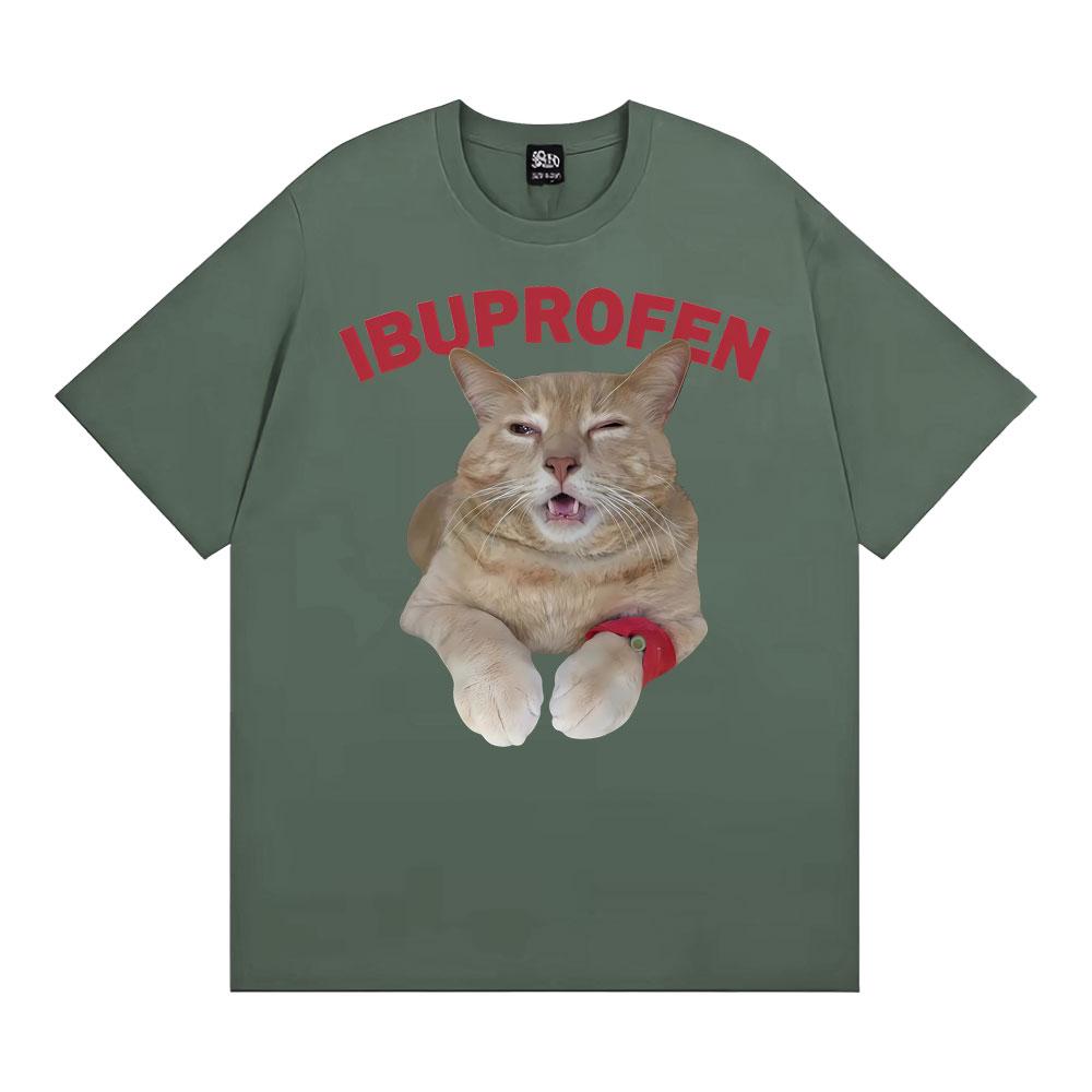 Hilarious Lbuprofen Medical Humor Gift Cat Meme T Shirts Men Women Fashion Street T-shirt Oversized Loose Vintage O-Neck T Shirt