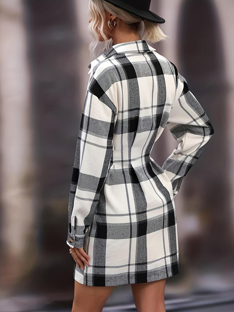 Elegant Plaid Print Belt Dress for Women - Autumn & Winter Collection