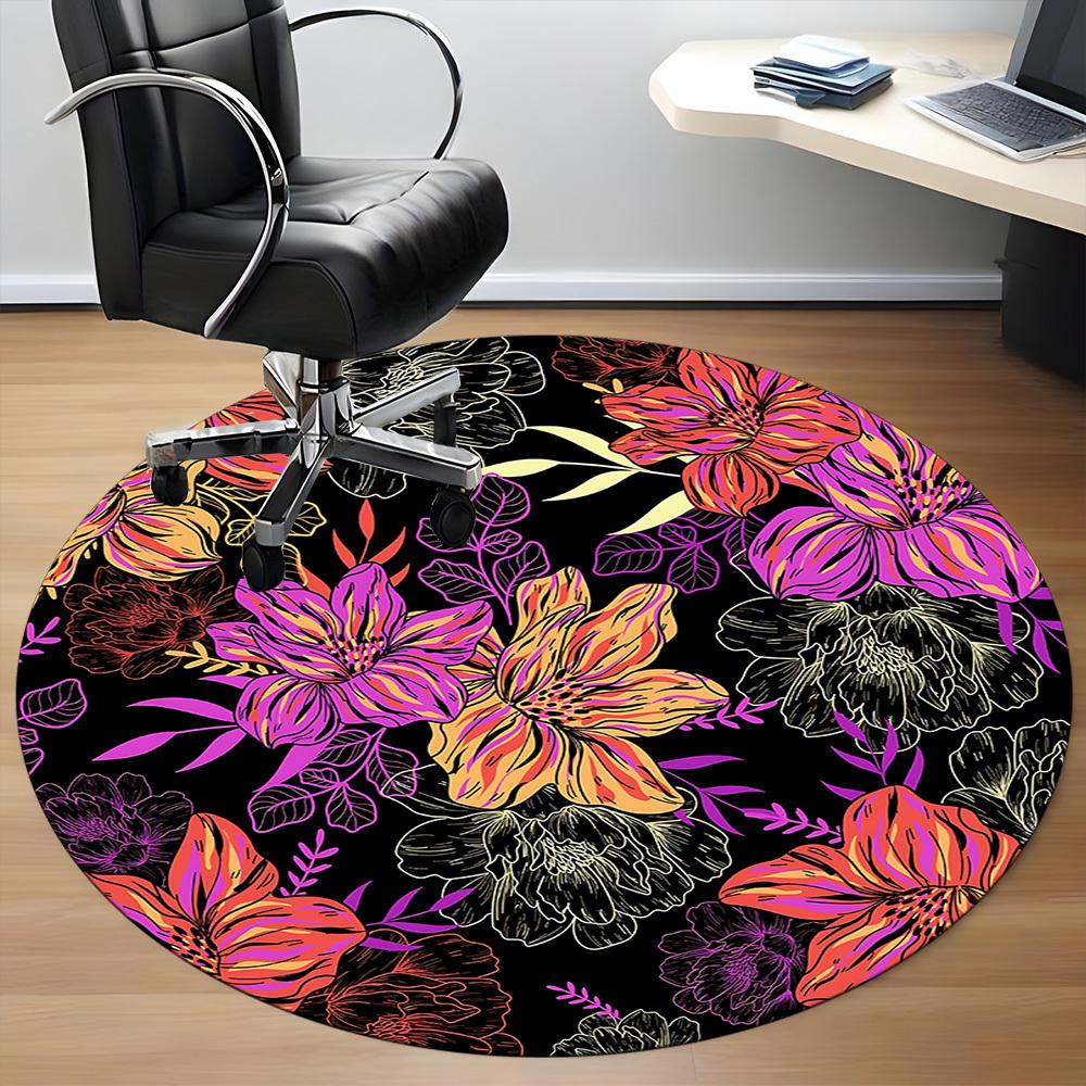 1pc Floral Pattern Carpet, Round Non Slip Durable Large Size Office Carpet, Suitable for Office