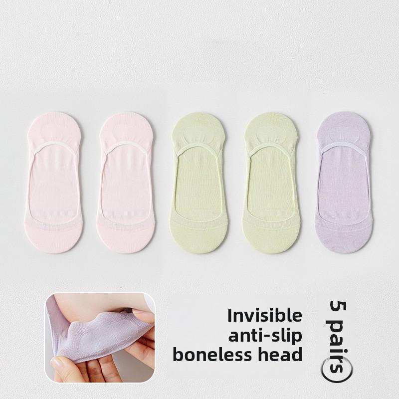 

5 пар носков-лодочек для девочек на весну и лето из хлопка, невидимые, нескользящие, с ультра-мелким горлом 5 Pairs