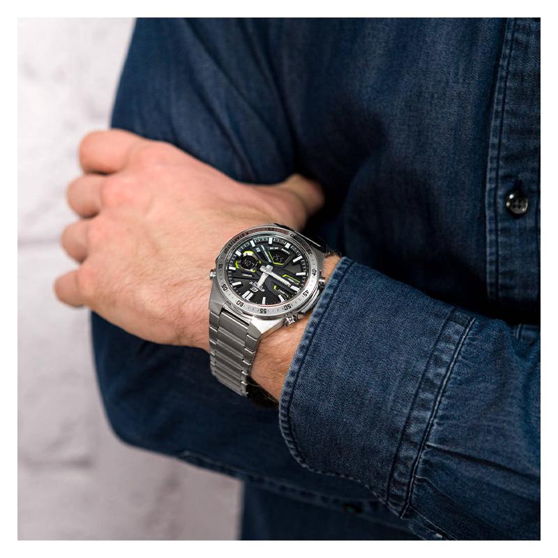 CASIO EDIFICE series fashionable sports and leisure waterproof Quartz Steel Strap men's watch gray dial EFV-C110D-1A3V