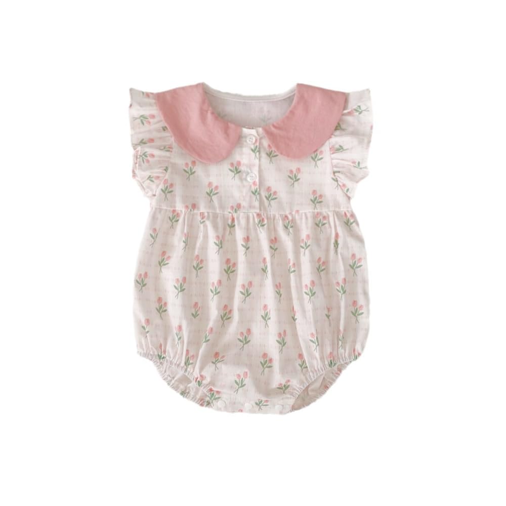 

Baby short sleeve summer front girls baby birth girls casual everyday shrine birthday with 6M [Baby koi] clothes, clothes, coveralls, opening, розовый