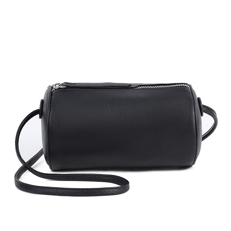 Women's bag real cowhide cylinder bag new niche messenger bag plus