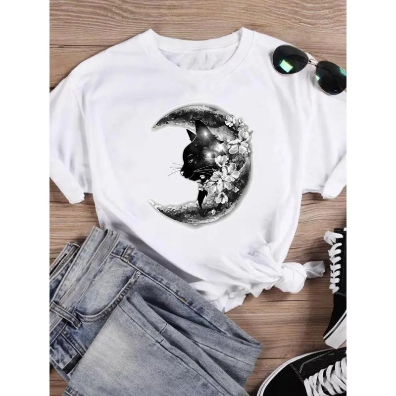 Short Sleeve T Top T-shirts Women Tee Print Summer Cartoon Cat Love Valentine Shirt Female Graphic Fashion Clothing Shirt