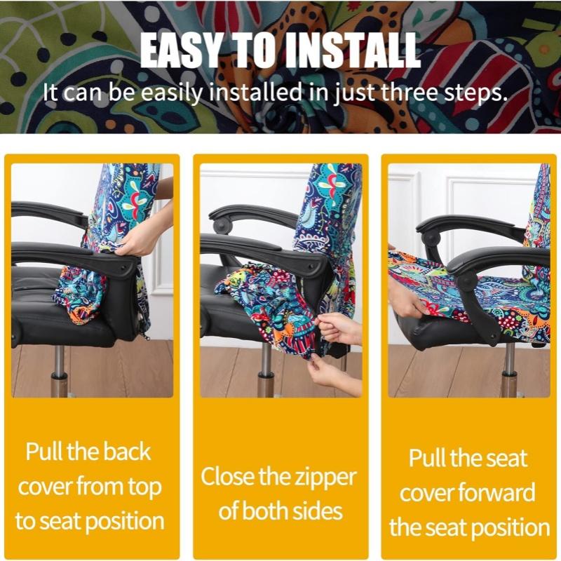 Stretch Printed Computer Office Chair Covers Universal Soft Desk Rotating Chair Protector with Zipper Removable Anti-Dust Cover