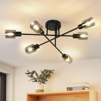 Ceiling Light - NETTLIFE - 6 Lights - Black - Metal - E14 Sockets