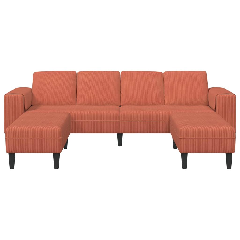 Red Orange Sofa 250 X 188 X 76 Cm Cord Fabric