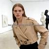 European & American Style Women's Belted Long Sleeve Short Windbreaker Jacket for Spring/Autumn
