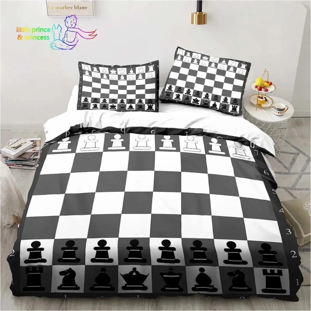 Funny Chess Board Bedding Set Single Twin Full Queen King Size Bed Set Adult Kid Bedroom 3D Printed Bedding Gift