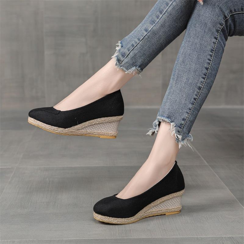 Mokasyny na koturnie espadryle kobieta czółenka Casual buty wsuwane damskie Comfort Walk eleganckie buty na obcasie Zapatos De Damas Elegantes