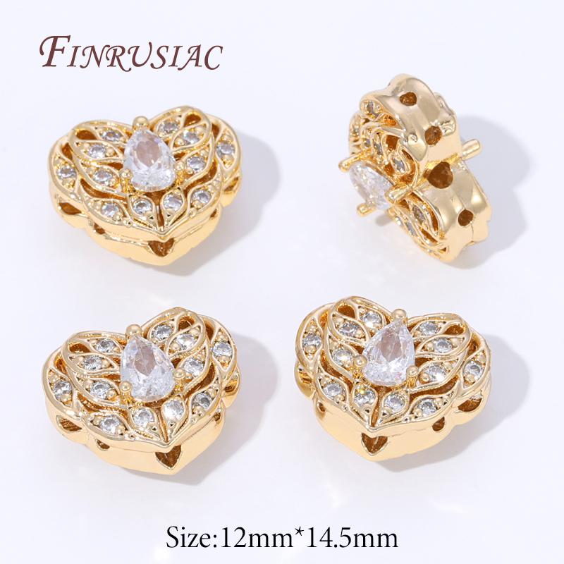 18K Gold Plated Brass Zircon Beads,Heart Spacer Beads For Jewelry Making Supplies,Metal Separator Beads,Bracelets Accessories