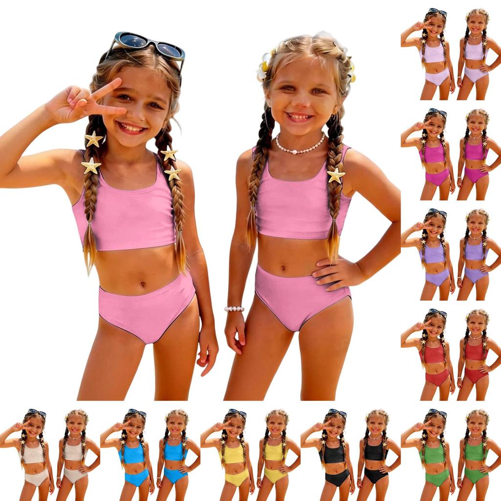 Girls Two Piece Swimsuit Tankini Set Kids Summer Swimwear Soft Fabric Comfortable Fit Durable Construction Suitable for Beach Pool Activities