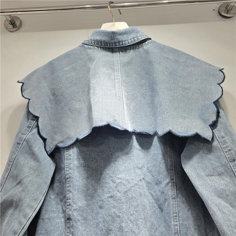 2026 Retro Korean Denim Jacket with Detachable Blue Embroidered Doll Collar Shawl