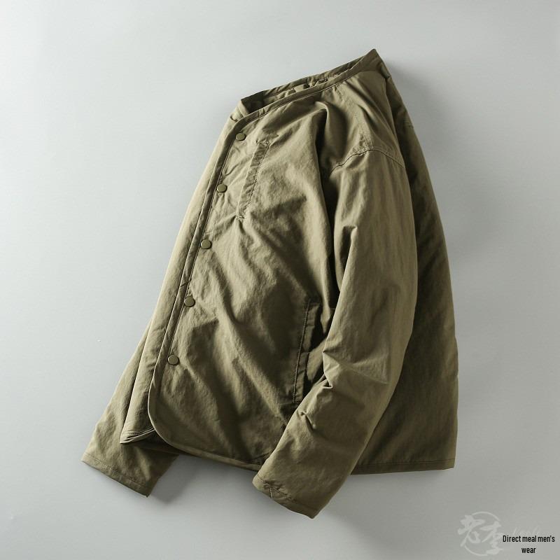 Men's Retro Military-Style V-Neck Cotton Padded Jacket - Autumn/Winter Outdoor Workwear Trend