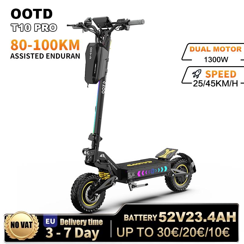 OOTD T10 Pro Elektrická koloběžka 2600W Duální výkon motoru 52V23.4AH Velká městská elektrická koloběžka LED sada Pro 11palcovou přenosnou e-koloběžku