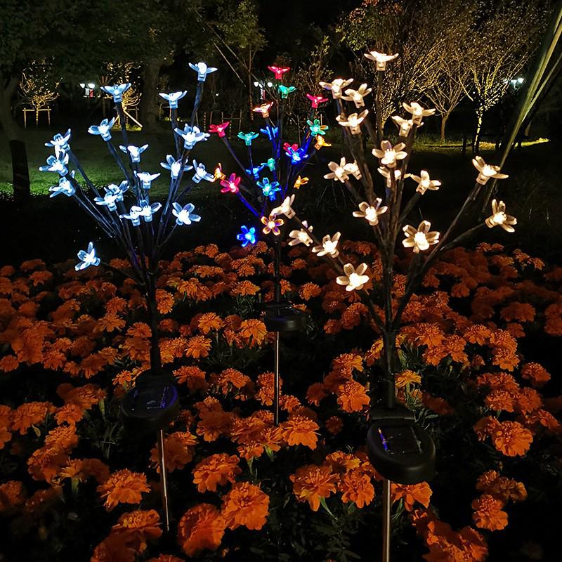 Solar Cherry Blossom Waterproof Outdoor Branch Lawn Lights, Warm Decorative Courtyard Lights for Holidays