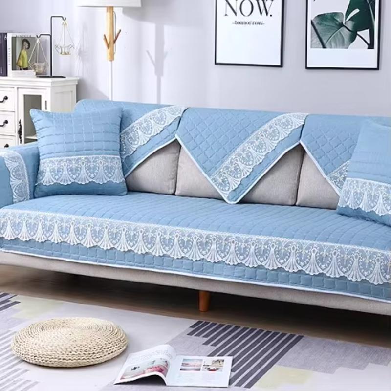 Solid Color Simple Fabric Sofa Cushion Home Decoration Anti Slip Sofa Pad 1/2/3/4/ Seater & L Shape Couch Pad Sofa Cover Towel