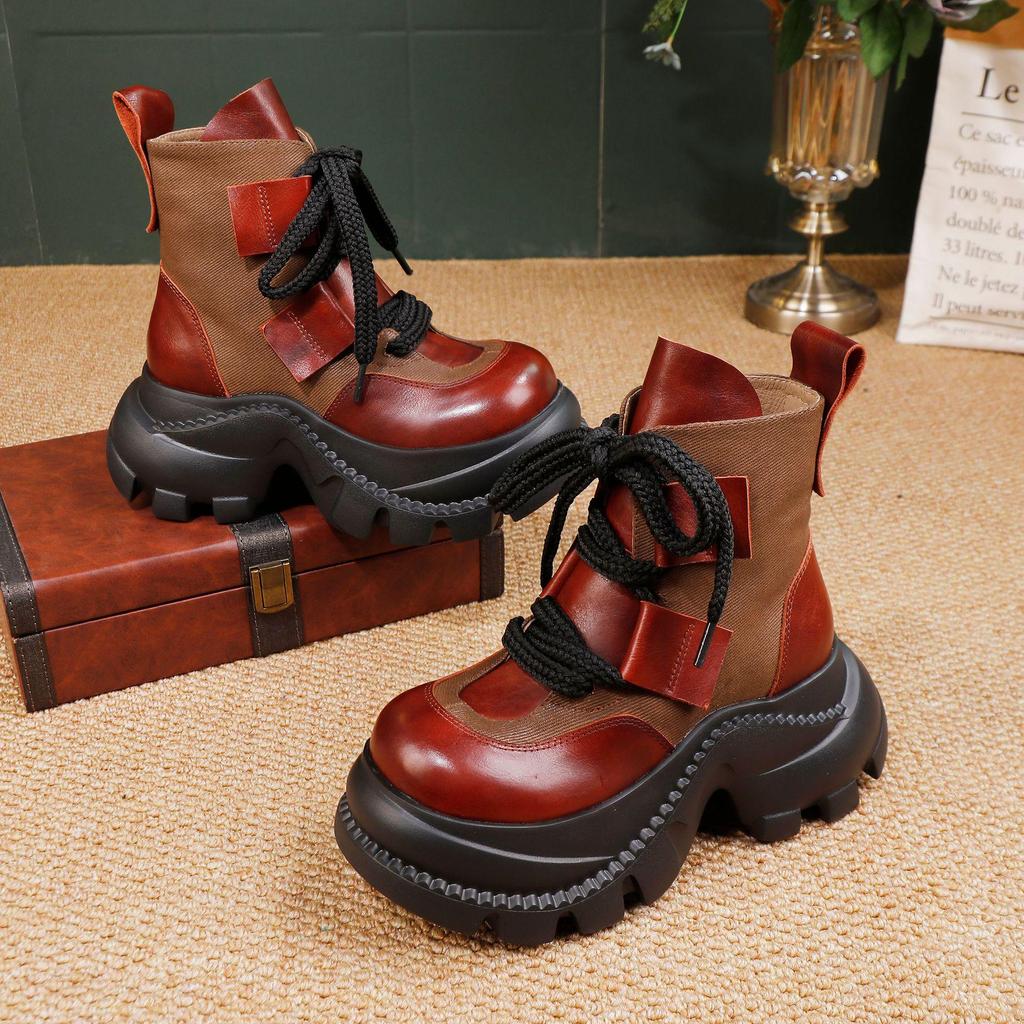 2025 Autumn/Winter Women's Genuine Leather Martin Ankle Boots - Thick & Soft-Soled, Comfortable, Stylish Cowhide Design