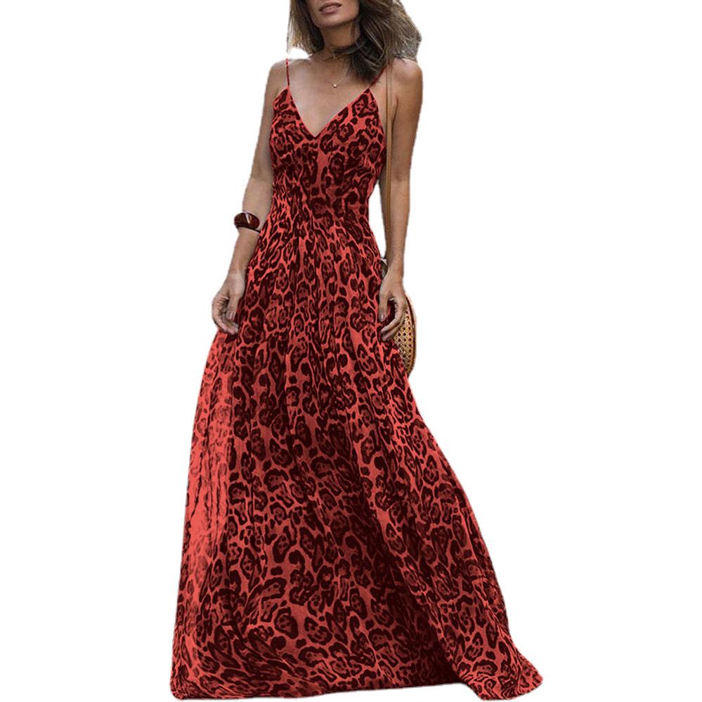 Stylish Summer Leopard Print V-neck Sexy Halter Dress